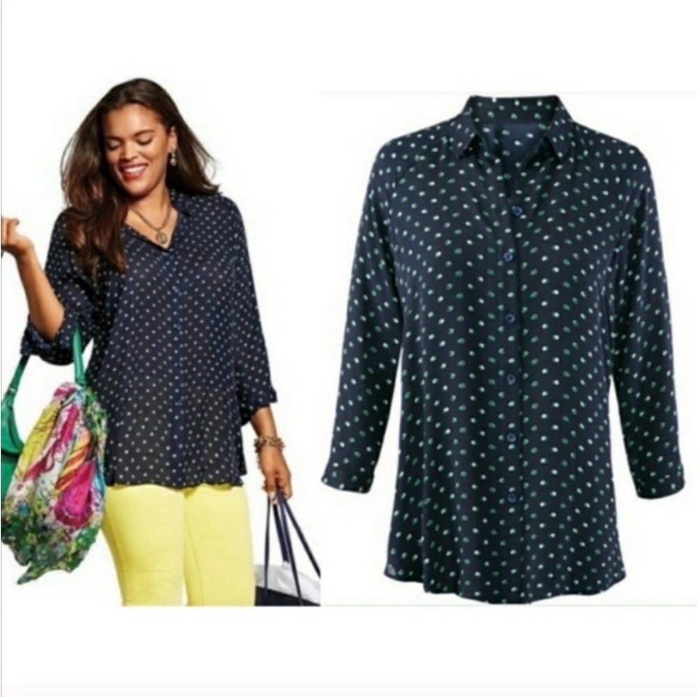 CAbi Martini Button Up Blouse in Navy